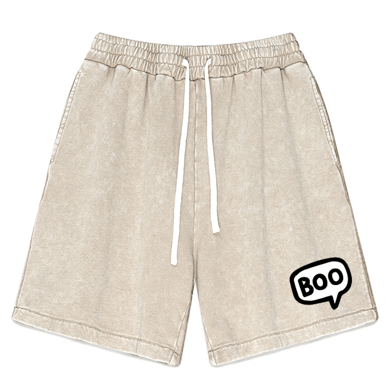 BOO Letter Print Vintage Washed Shorts - Apricot - 3XL - image 3