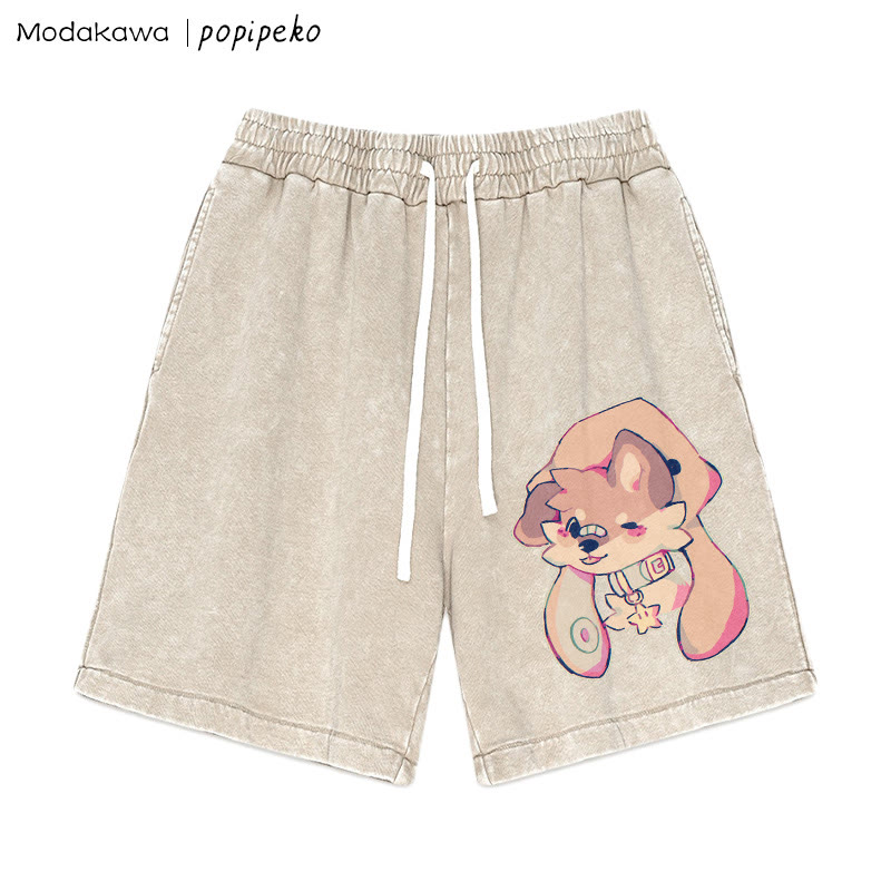 MODAKAWA X popipeko Puppy Print Vintage Washed Shorts - Apricot - 3XL - image 2