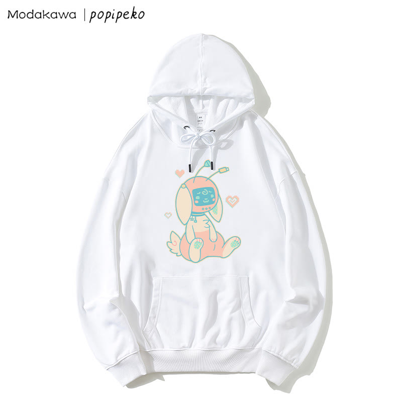MODAKAWA X popipeko Robot Bunny Print Loose Hoodie - White - 5XL - image 2