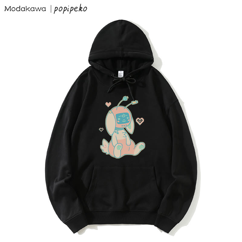 MODAKAWA X popipeko Robot Bunny Print Loose Hoodie - Black - 5XL - image 1