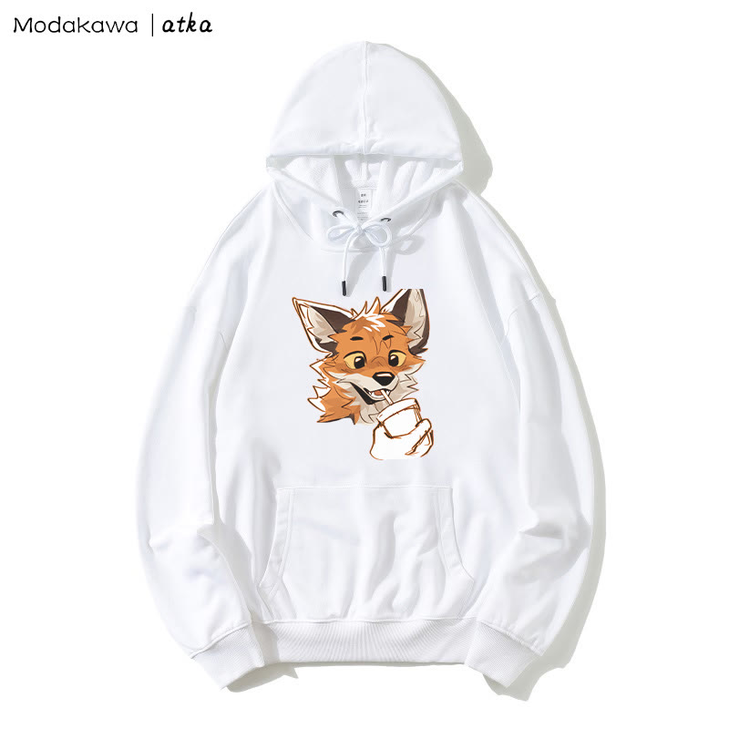MODAKAWA X atka Fox Print Loose Hoodie - White - 5XL - image 2