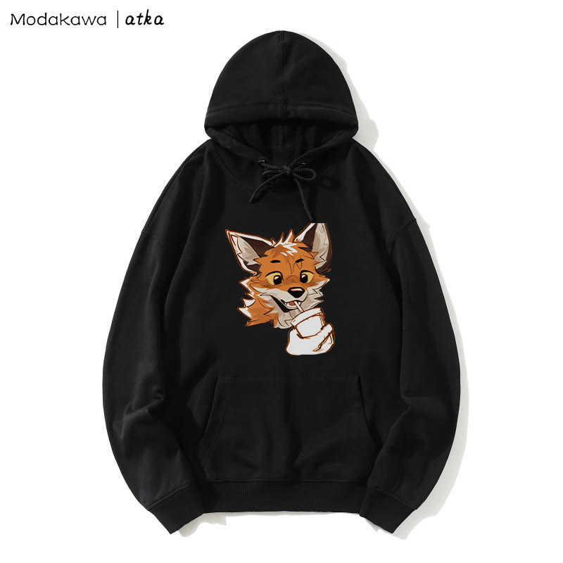 MODAKAWA X atka Fox Print Loose Hoodie - Black - 5XL - image 1