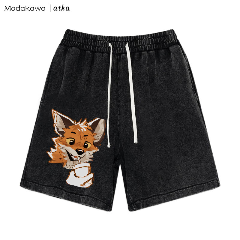 MODAKAWA X atka Fox Print Vintage Washed Shorts - Black - 3XL - image 2