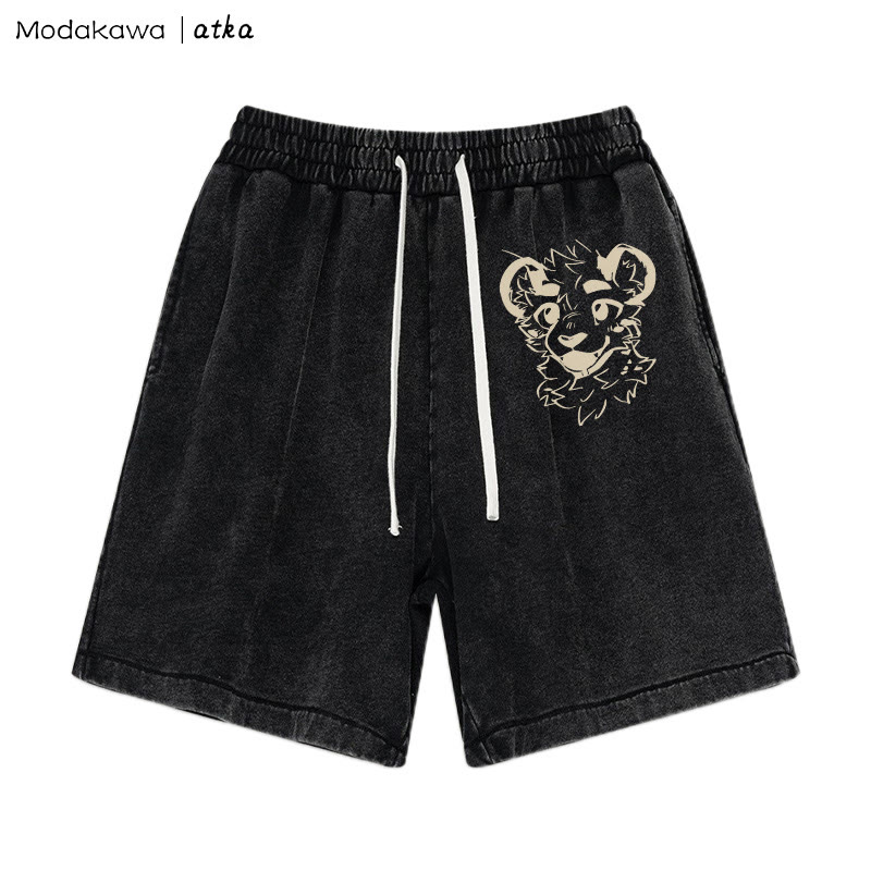 MODAKAWA X atka Cheeky Tiger Face Graphic Vintage Washed Shorts - Black - 3XL - image 2