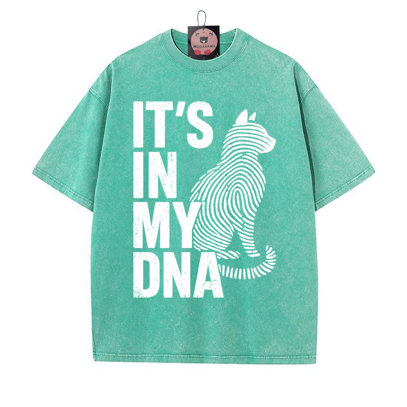 IT'S IN MY DNA Fingerprint Kitty Print Vintage Washed T-shirt - Green - 5XL - image 3