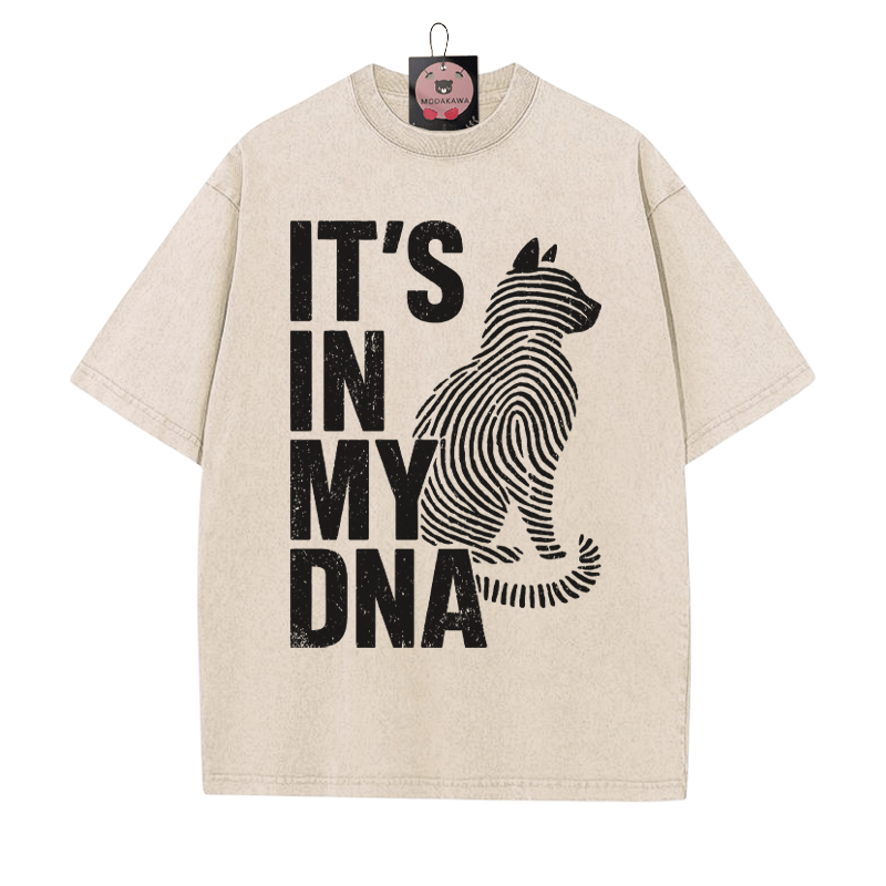IT'S IN MY DNA Fingerprint Kitty Print Vintage Washed T-shirt - Apricot - 5XL - image 1