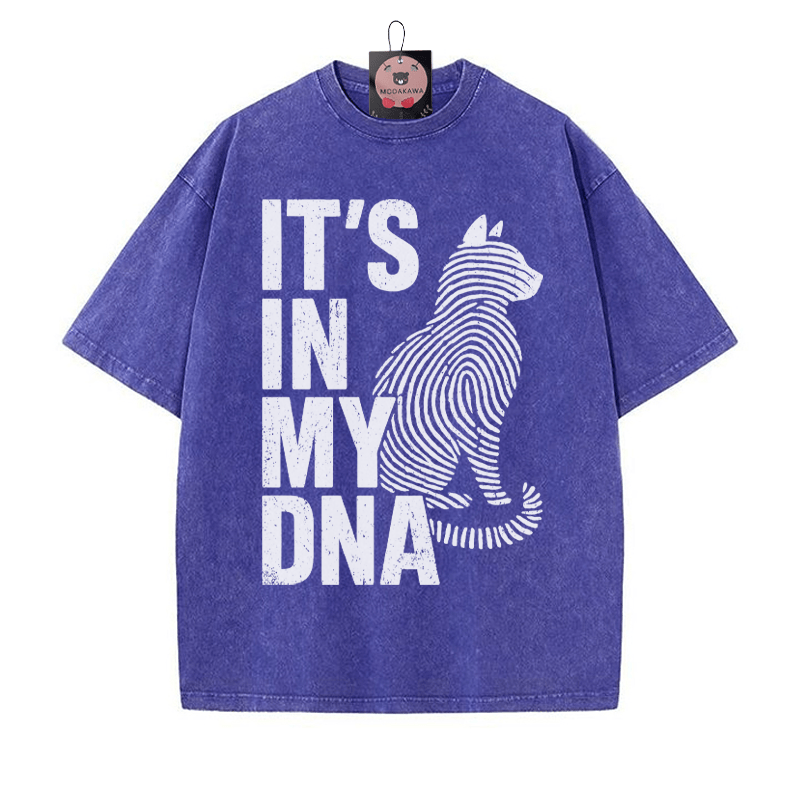 IT'S IN MY DNA Fingerprint Kitty Print Vintage Washed T-shirt - Blue - 5XL - image 2