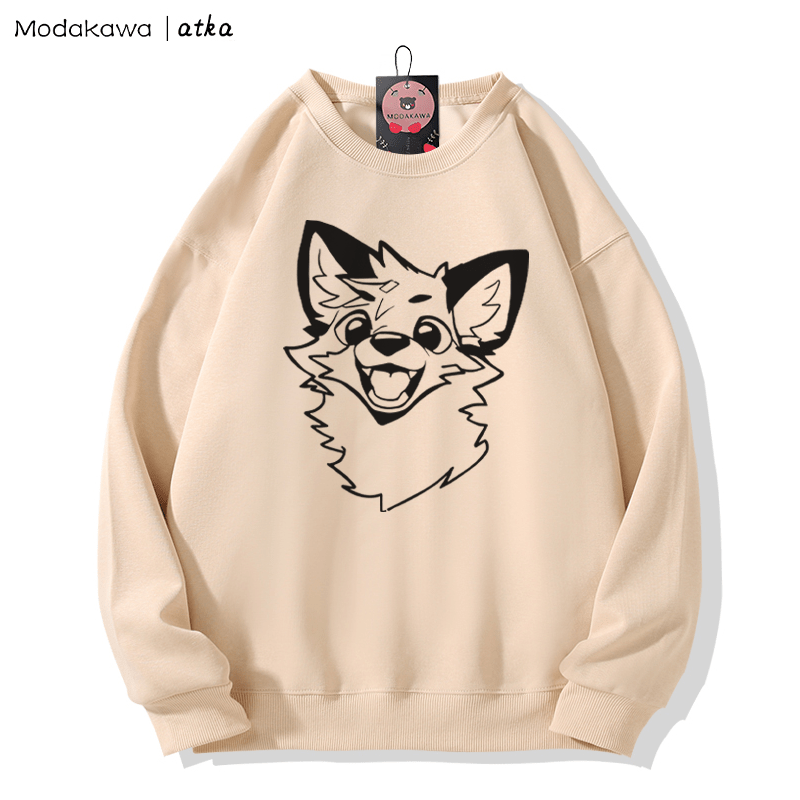 MODAKAWA X atka Fox Print Round Collar Sweatshirt - Apricot B - 5XL - image 2
