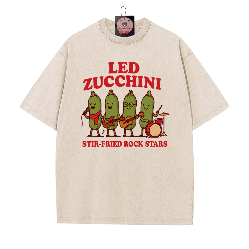 LED ZUCCHINI Band Print Vintage Washed T-shirt - Apricot - 5XL - image 1