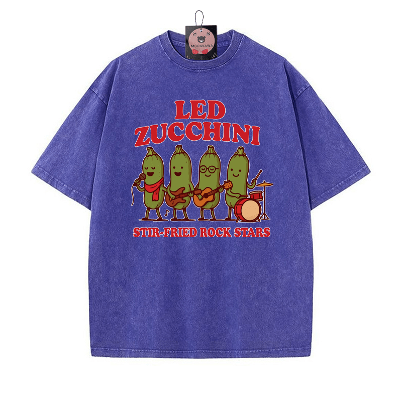 LED ZUCCHINI Band Print Vintage Washed T-shirt - Blue - 5XL - image 3