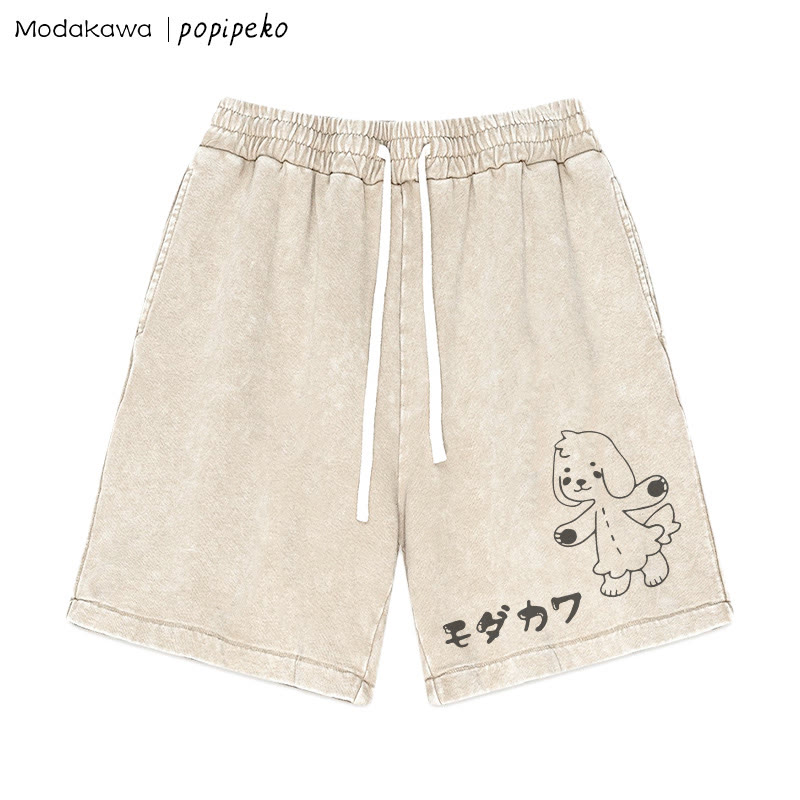 MODAKAWA X popipeko Puppy Pookie Print Vintage Washed Shorts - Apricot - 3XL - image 1
