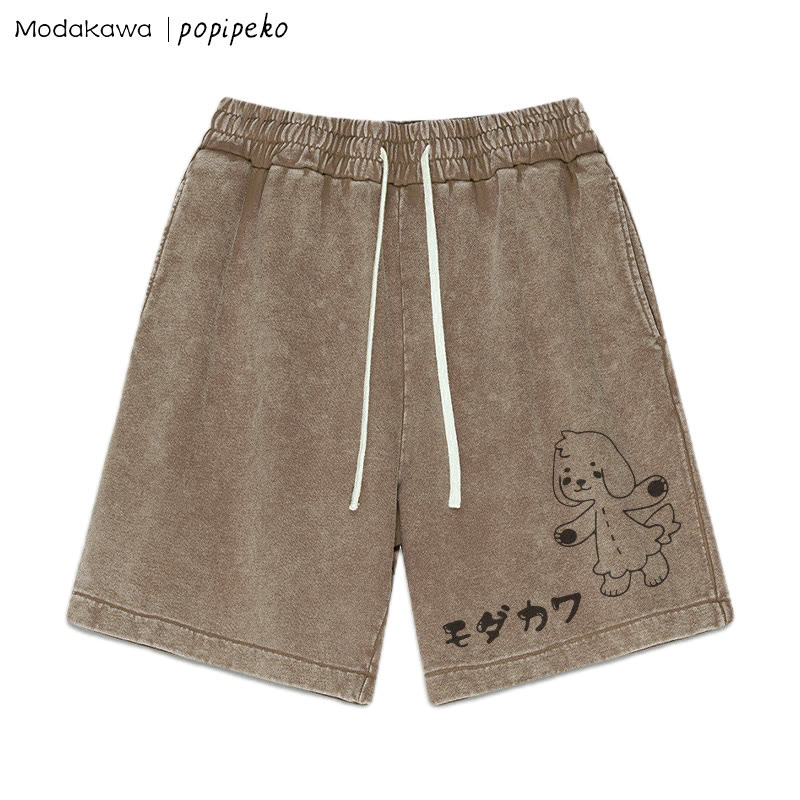 MODAKAWA X popipeko Puppy Pookie Print Vintage Washed Shorts - Brown - 3XL - image 3