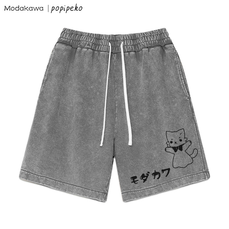 MODAKAWA X popipeko Kitty Print Vintage Washed Shorts - Grey - 3XL - image 1