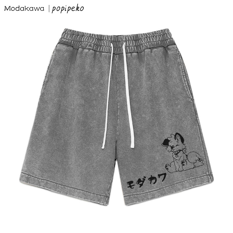 MODAKAWA X popipeko Puppy Print Vintage Washed Shorts - Grey - 3XL - image 2