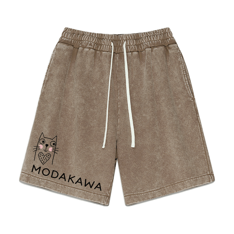 Kitty Print MODAKAWA Vintage Washed Shorts - Brown - 3XL - image 2