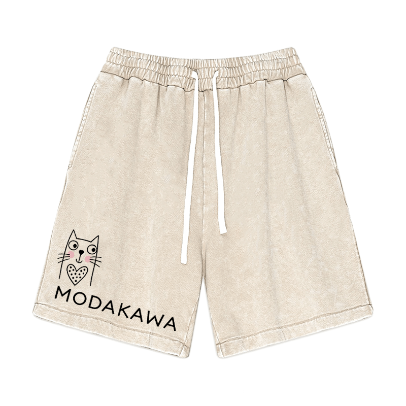 Kitty Print MODAKAWA Vintage Washed Shorts - Apricot - 3XL - image 1