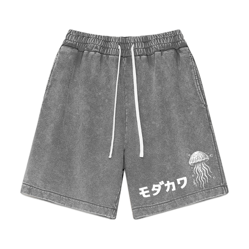Jellyfish Print MODAKAWA Vintage Washed Shorts - Grey - 3XL - image 4