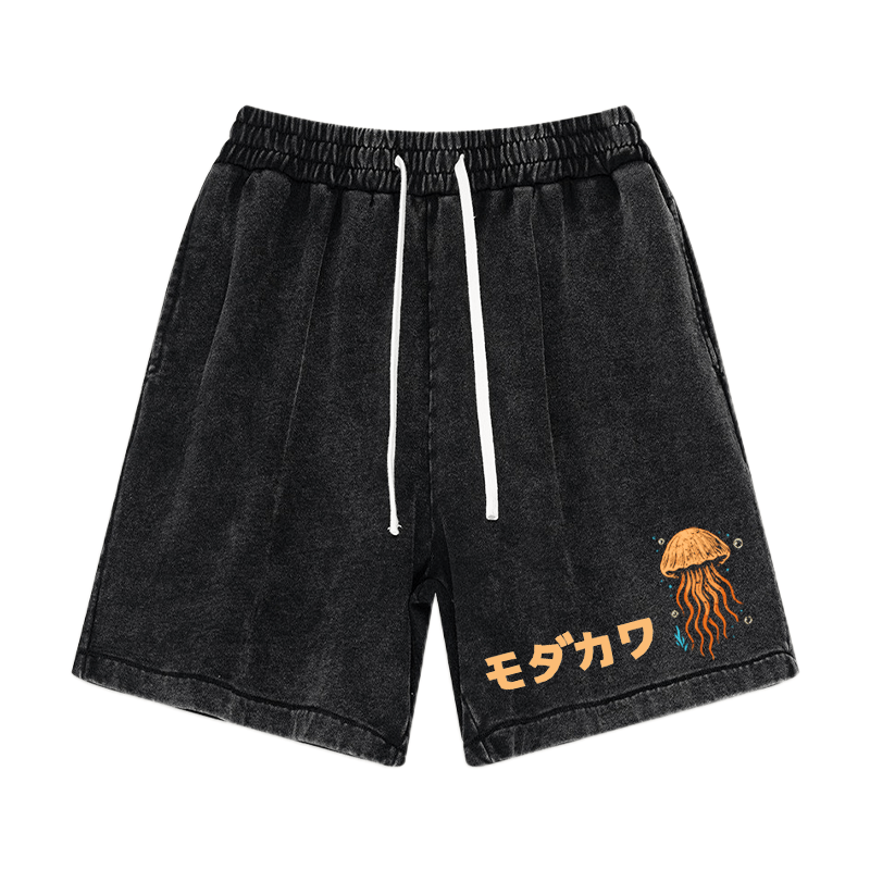 Jellyfish Print MODAKAWA Vintage Washed Shorts - Black - 3XL - image 1