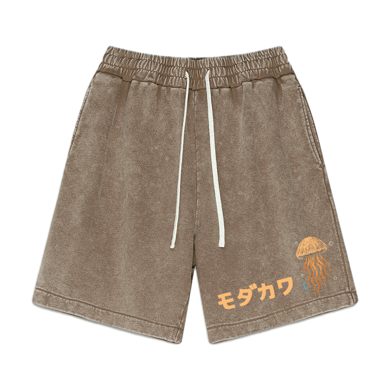 Jellyfish Print MODAKAWA Vintage Washed Shorts - Brown - 3XL - image 3