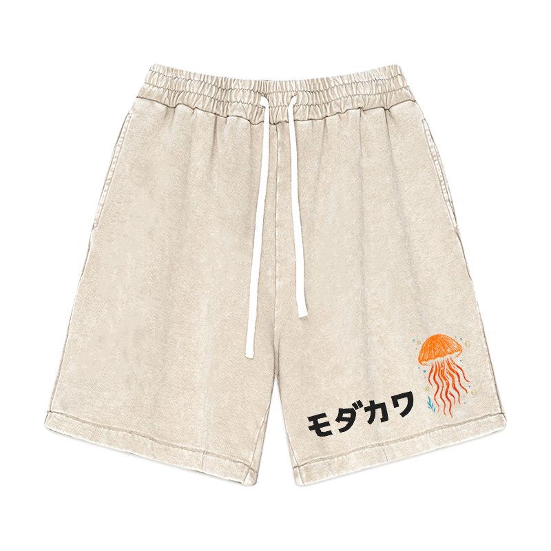 Jellyfish Print MODAKAWA Vintage Washed Shorts - Apricot - 3XL - image 2
