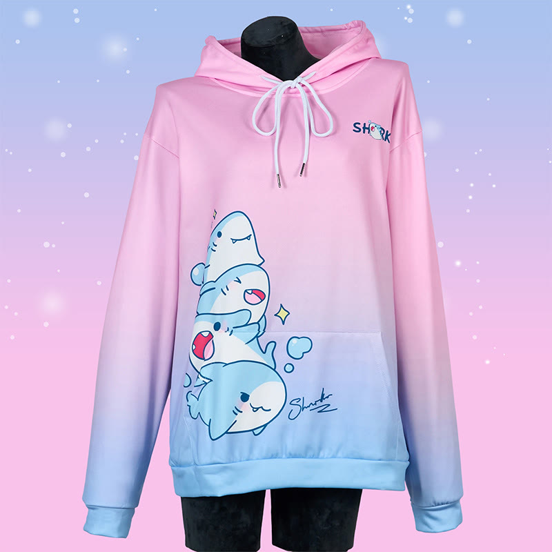 Modakawa Shark Letter Print Loose Hoodie - Pink&Blue - 5XL - image 14
