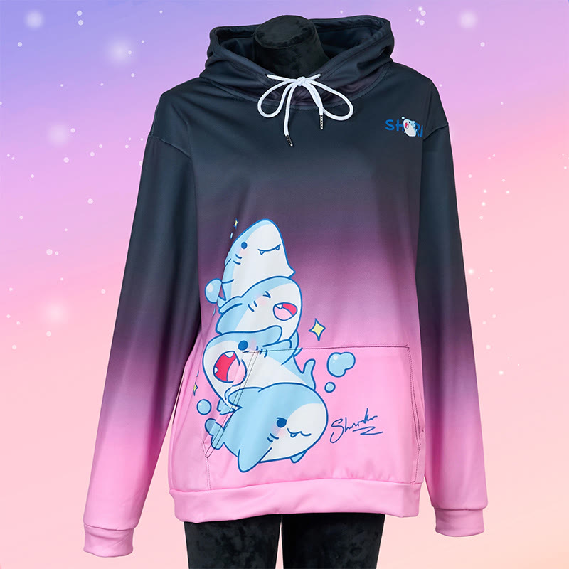 Modakawa Shark Letter Print Loose Hoodie - Black&Purple - 5XL - image 13