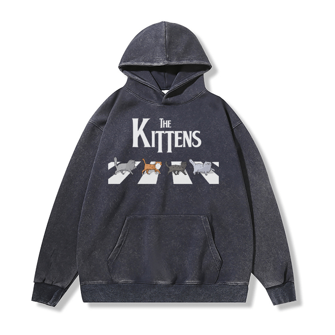 THE KITTENS Unisex Vintage Washed Hoodie Abbey Road Cat Graphic Pullover - Purplish Blue - 2XL - image 2