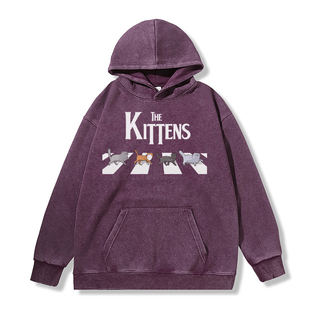 THE KITTENS Unisex Vintage Washed Hoodie Abbey Road Cat Graphic Pullover - Purple - 2XL - image 5