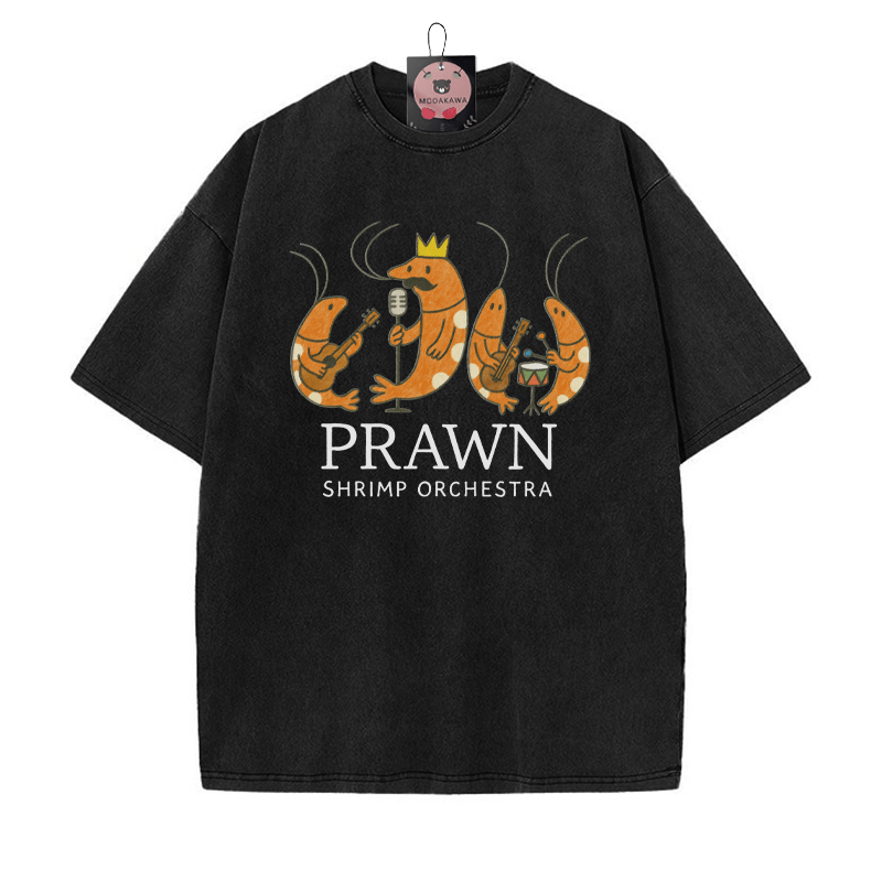 PRAWN SHRIMP ORCHESTRA Vintage Washed T-shirt - Black - 5XL - image 3