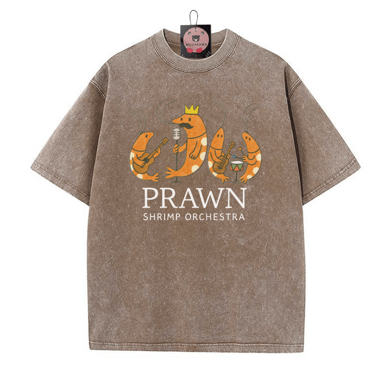 PRAWN SHRIMP ORCHESTRA Vintage Washed T-shirt - Brown - 5XL - image 1