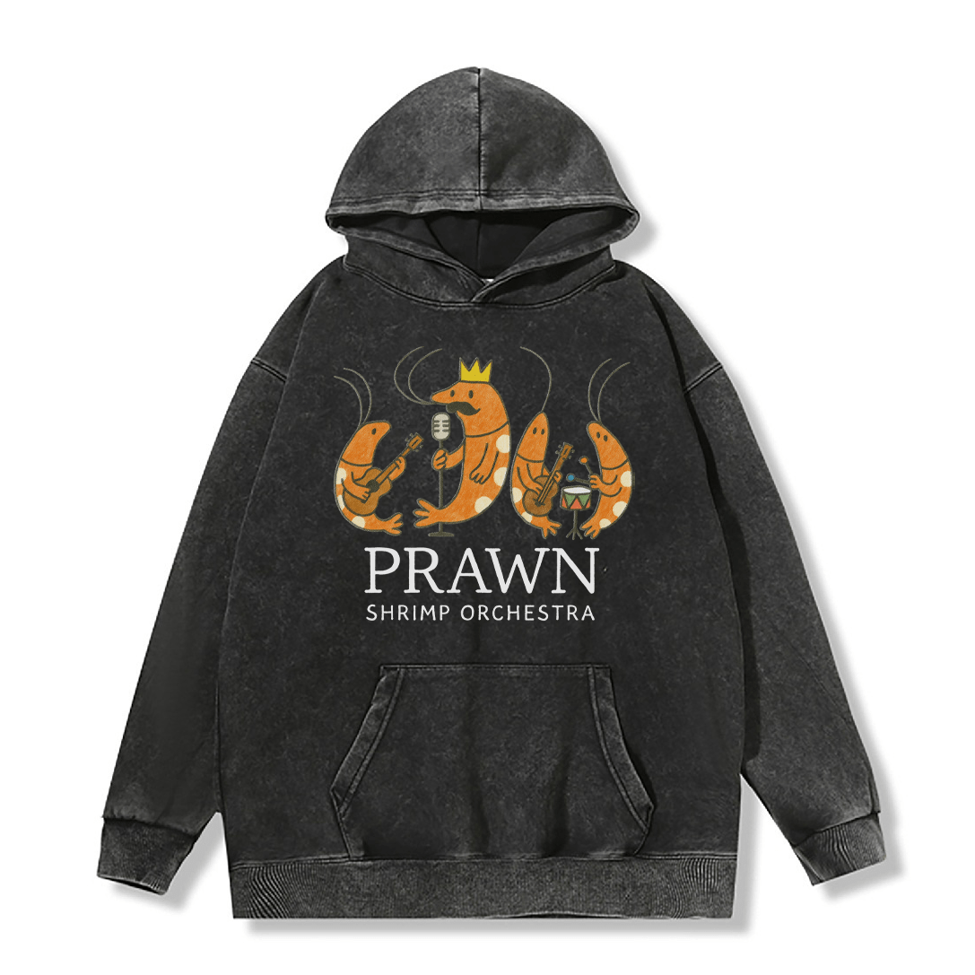 PRAWN SHRIMP ORCHESTRA Unisex Vintage Washed Hoodie Band Graphic Pullover - Black - 2XL - image 2