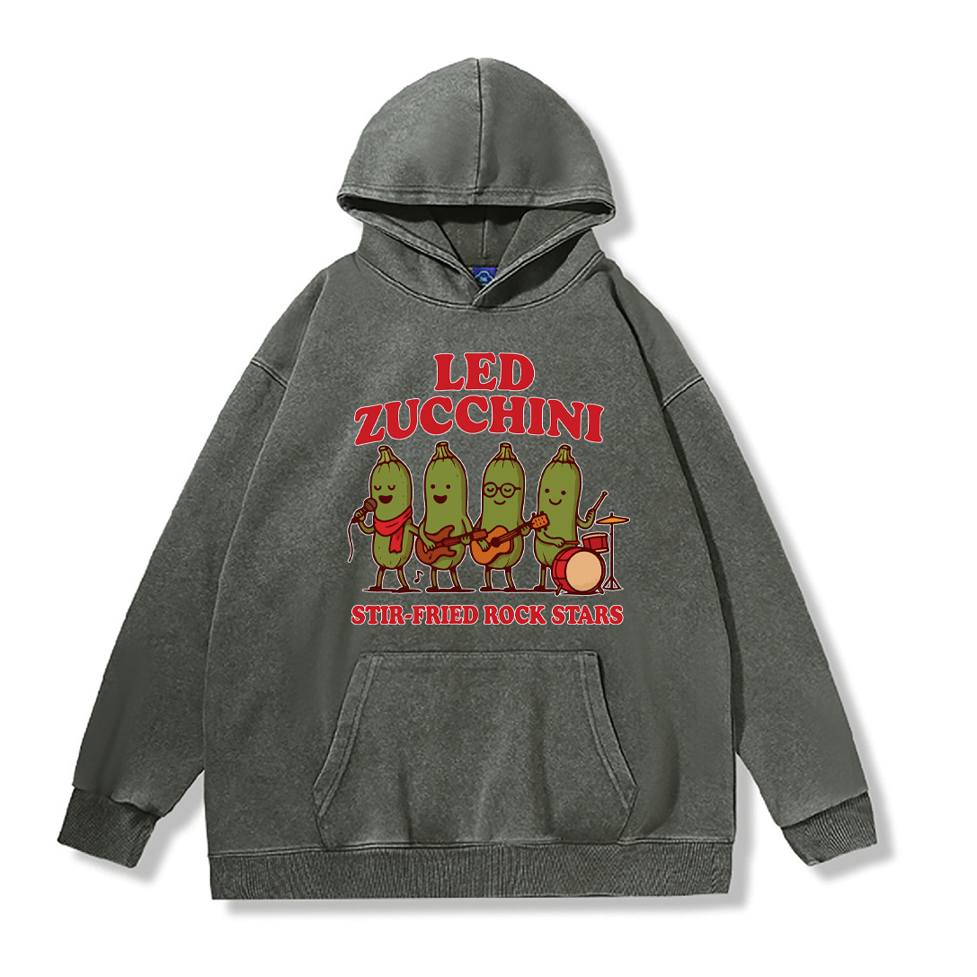 LED ZUCCHINI Unisex Vintage Washed Hoodie Band Graphic Pullover - Dark Green - 2XL - image 1