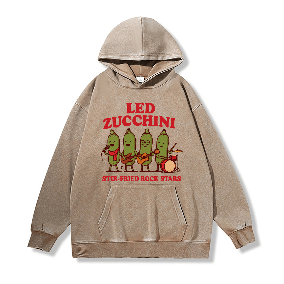LED ZUCCHINI Unisex Vintage Washed Hoodie Band Graphic Pullover - Khaki - 2XL - image 3