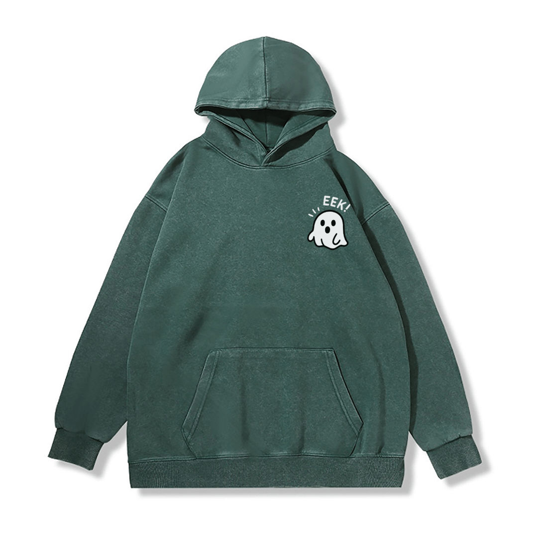 EEK Unisex Vintage Washed Hoodie Halloween Ghost Graphic Pullover - Green - 2XL - image 4