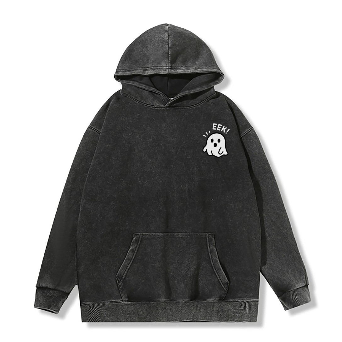 EEK Unisex Vintage Washed Hoodie Halloween Ghost Graphic Pullover - Black - 2XL - image 1