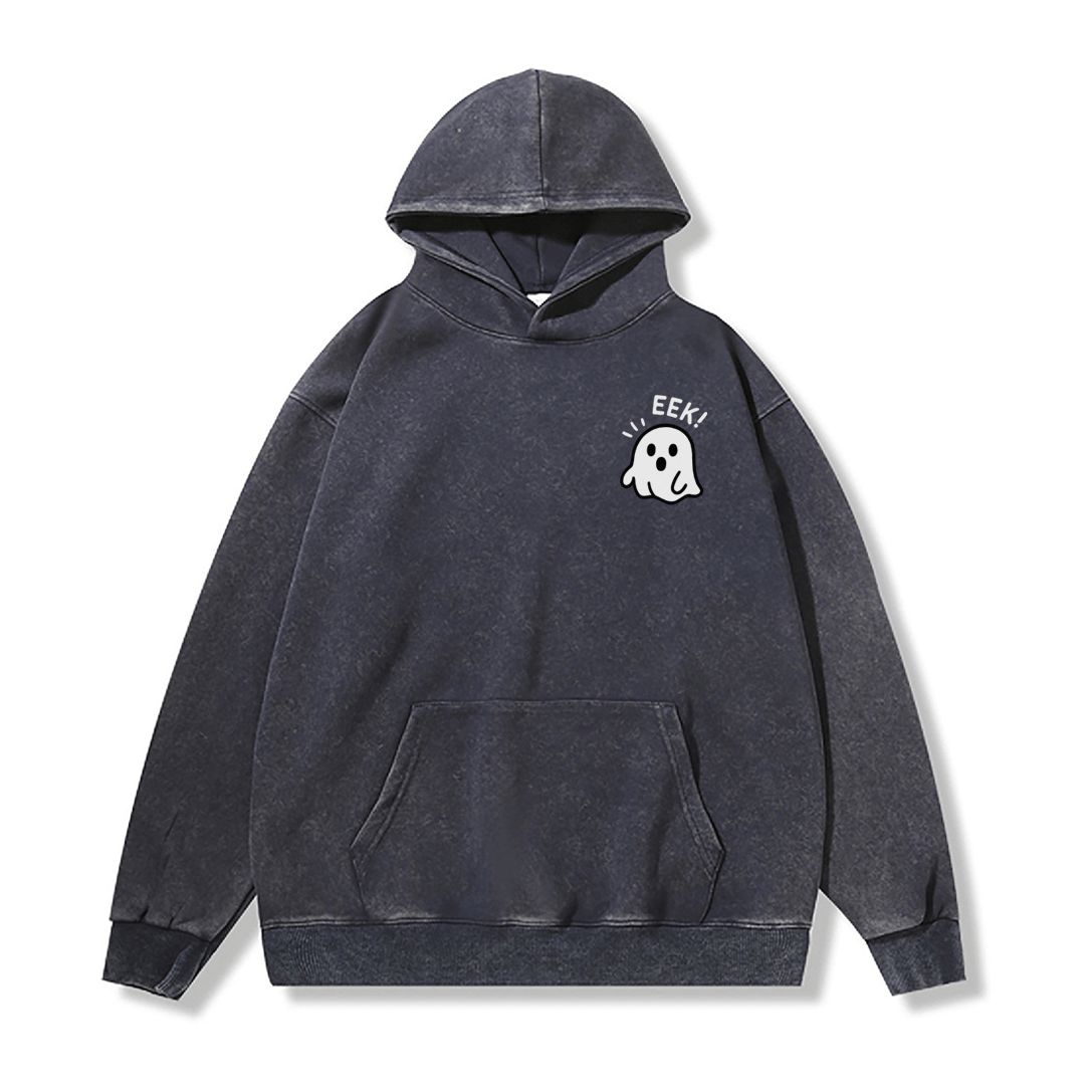 EEK Unisex Vintage Washed Hoodie Halloween Ghost Graphic Pullover - Purplish Blue - 2XL - image 2