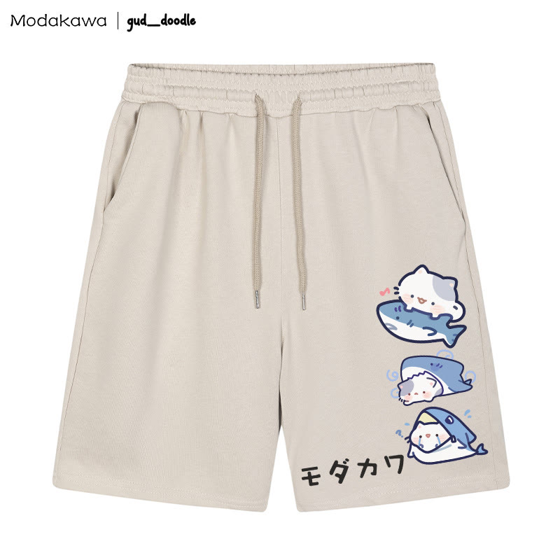 MODAKAWA x gud_doodle Kitty Shark Print Shorts - Apricot - 5XL - image 2