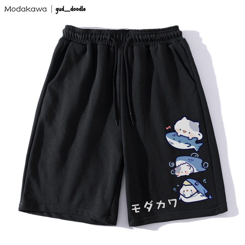 MODAKAWA x gud_doodle Kitty Shark Print Shorts - Black - 5XL - image 1