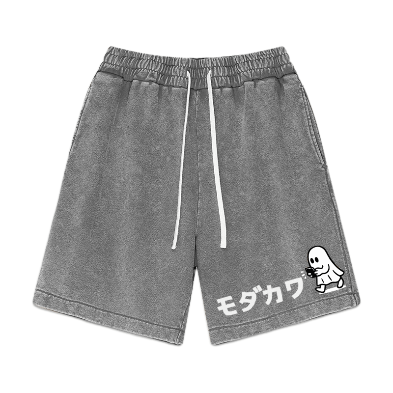 Ghost Texting Graphic Vintage Washed Shorts - Grey - 3XL - image 4