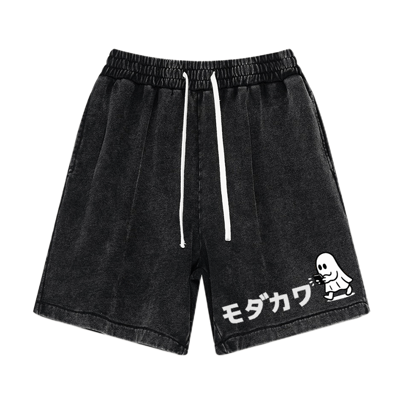 Ghost Texting Graphic Vintage Washed Shorts - Black - 3XL - image 2