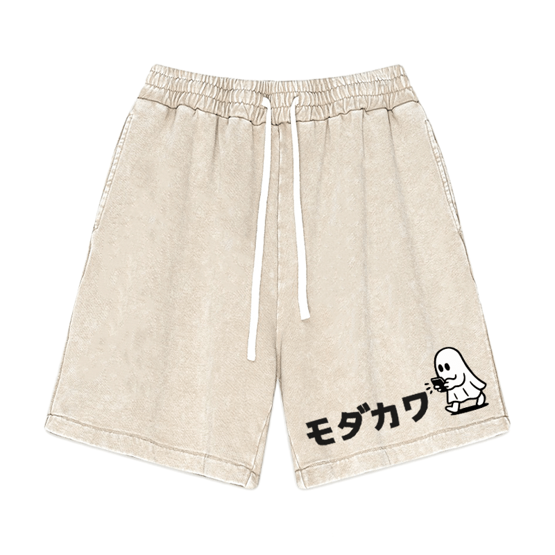 Ghost Texting Graphic Vintage Washed Shorts - Apricot - 3XL - image 3