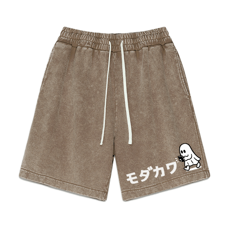 Ghost Texting Graphic Vintage Washed Shorts - Brown - 3XL - image 1