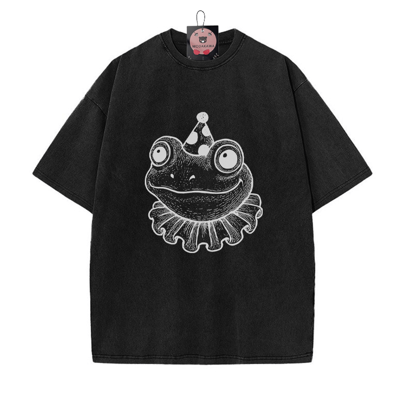 Frog Graphic Unisex Vintage Washed T-Shirt - Black - 5XL - image 4