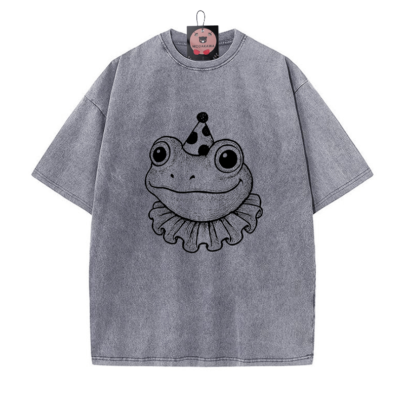 Frog Graphic Unisex Vintage Washed T-Shirt - Grey - 5XL - image 3