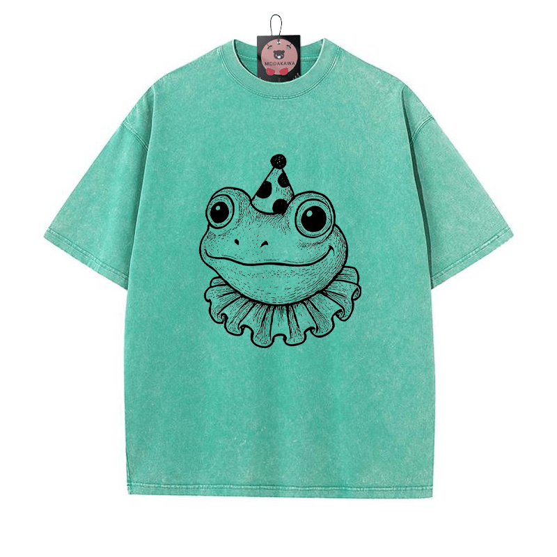 Frog Graphic Unisex Vintage Washed T-Shirt - Green - 5XL - image 2