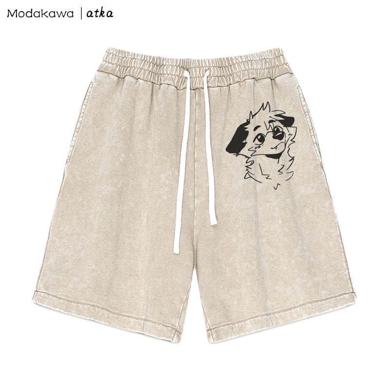 MODAKAWA X atka Anticipating Fox Graphic Vintage Washed Shorts - Apricot - 3XL - image 3