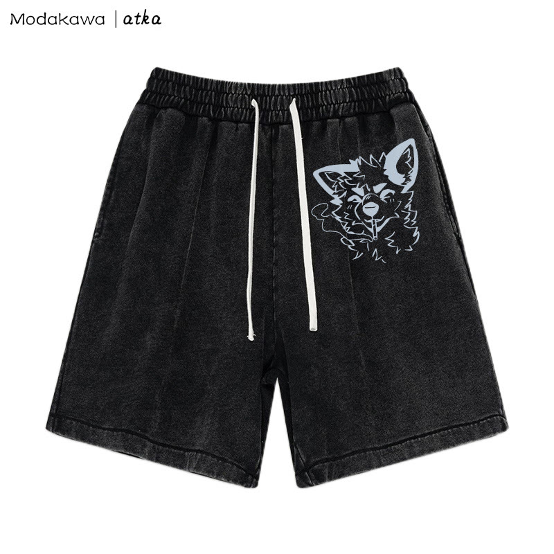 MODAKAWA X atka Fox Smoking Graphic Vintage Washed Shorts - Black - 3XL - image 2