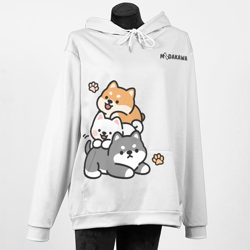 Stacked Puppy Letter Print Modakawa Loose Hoodie - White - 5XL - image 4