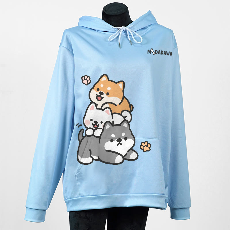 Stacked Puppy Letter Print Modakawa Loose Hoodie - Blue - 5XL - image 5