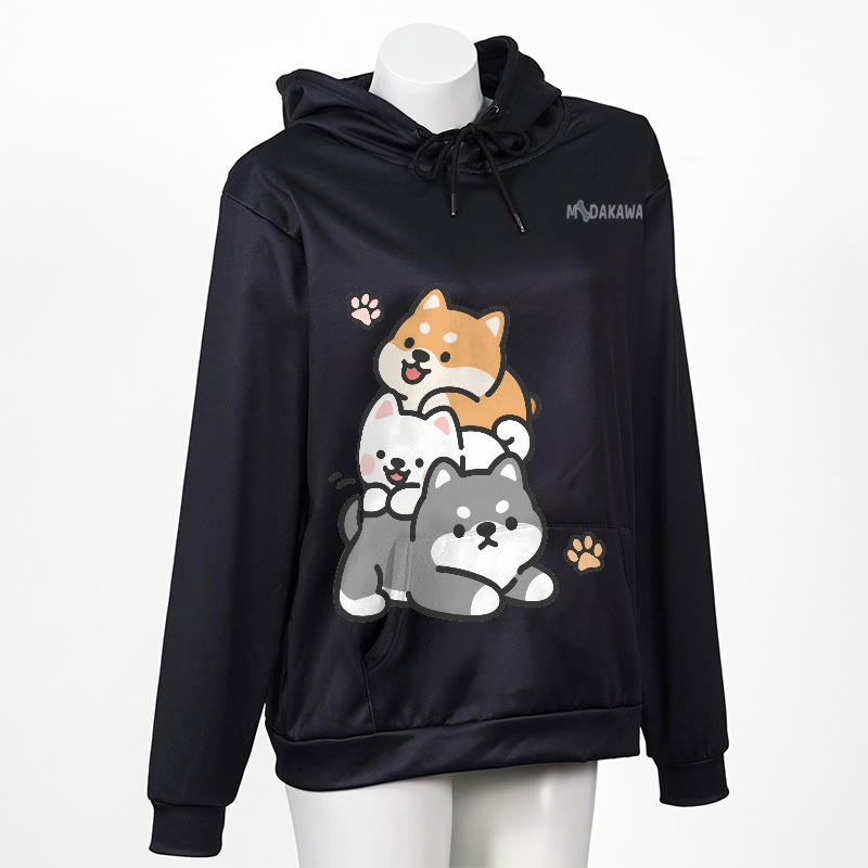 Stacked Puppy Letter Print Modakawa Loose Hoodie - Black - 5XL - image 3